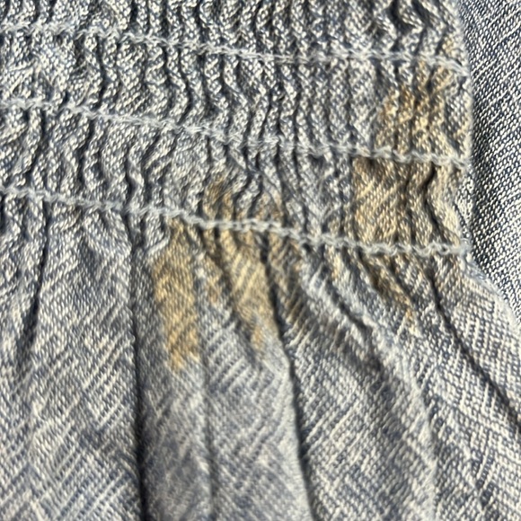 Free People Chambray Mini Dress Romper L Blue Mist Denim Look Boho Flare Sleeves - Picture 13 of 13